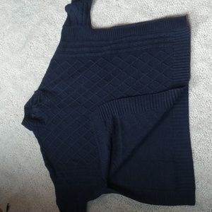 Mer Sea & Co. Dark blue cable sweater/shawl.